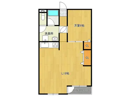 ツインパレス24・B(1LDK/2階)の間取り写真