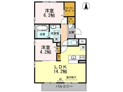 ウィルコート小郡三軒屋町 B棟(2LDK/2階)の間取り写真
