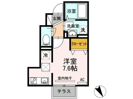 NAO B棟(ワンルーム/1階)の間取り写真