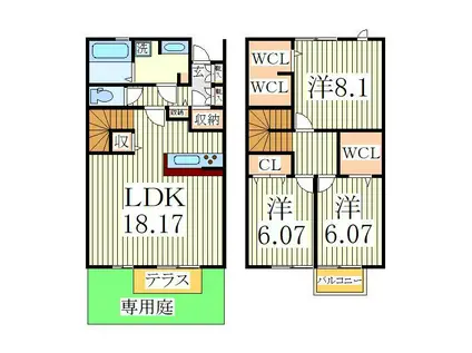 BLESS HOUSE柏西町D(3LDK/1階)の間取り写真