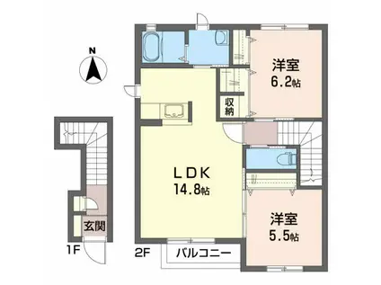 シャーメゾンAZZURRI(2LDK/2階)の間取り写真
