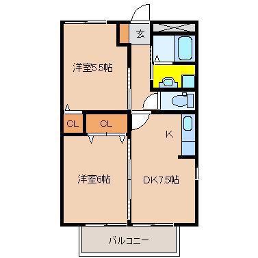 ファミールあおきA棟(2DK/2階)の間取り写真