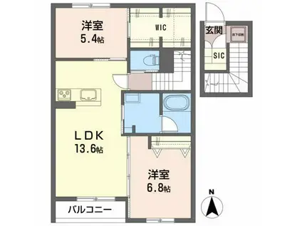 クレール富沢西B(2LDK/2階)の間取り写真