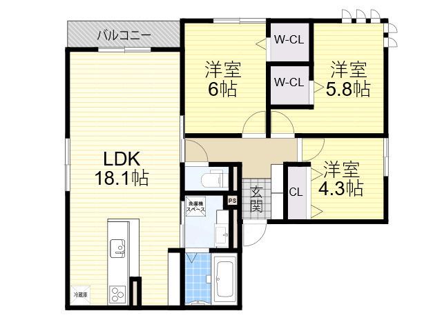 クラシスト万代(3LDK/2階)の間取り写真