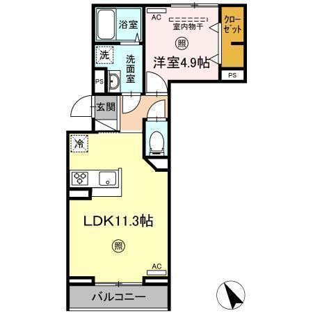 PREMILIFE新町(1LDK/3階)の間取り写真