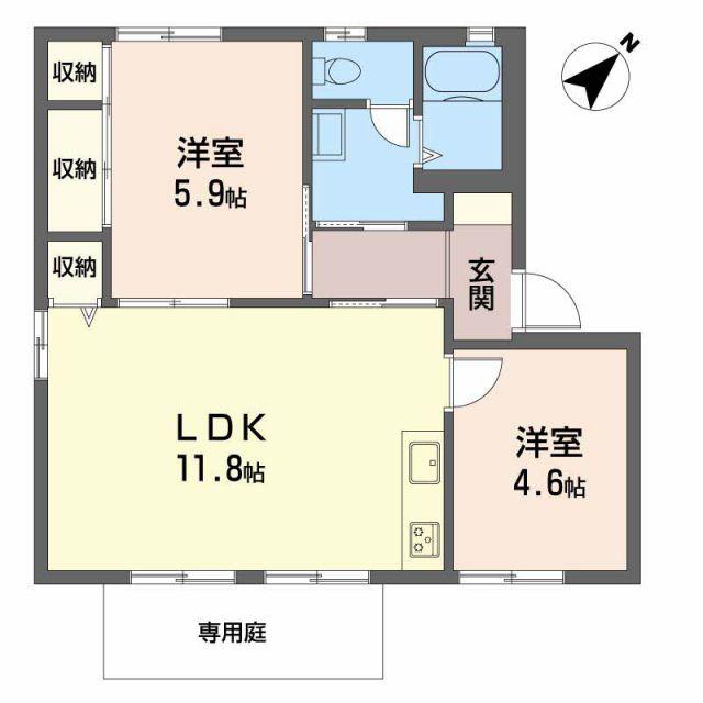 メゾン ラフィネ A棟(2LDK/1階)の間取り写真