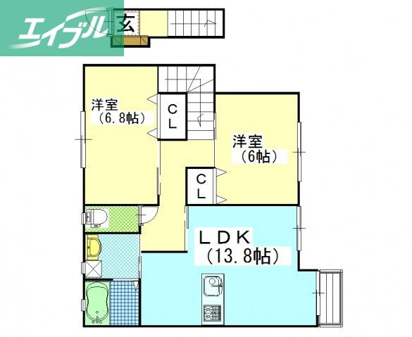 グランアベニュー国富II(2LDK/2階)の間取り写真