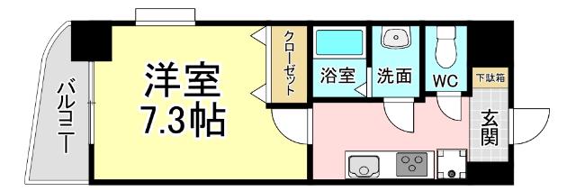守恒サンシャインみらい(1K/8階)の間取り写真