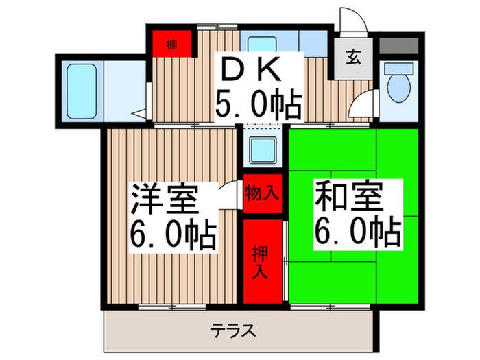 ウエストタウンハイツ(2DK/1階)の間取り写真