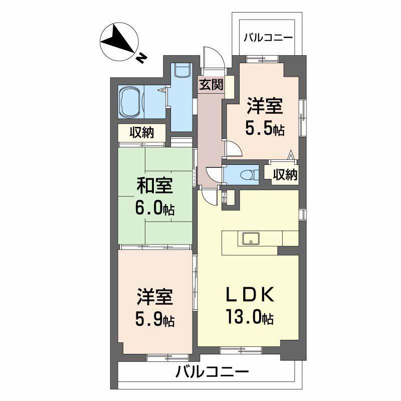 ドゥーミル東原(3LDK/4階)の間取り写真