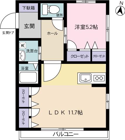 キアロカーサ(1LDK/2階)の間取り写真