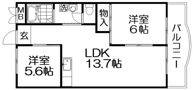 レジデンス松栄Ⅱ(2LDK/2階)の間取り写真