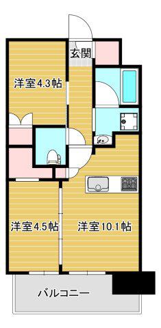 イニシアブランなんば(2LDK/3階)の間取り写真