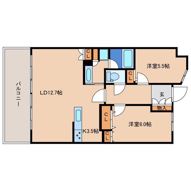 ポレスター橘通(2LDK/10階)の間取り写真