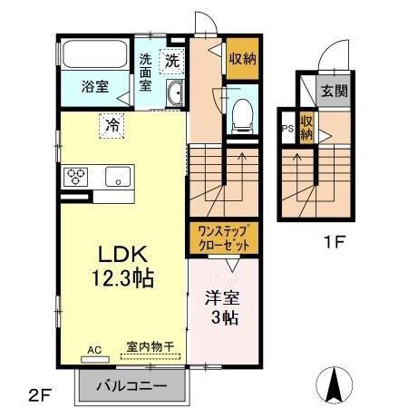 プリムローズII(1LDK/2階)の間取り写真
