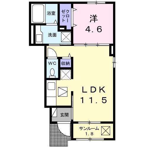マ・メゾンIV(1LDK/1階)の間取り写真
