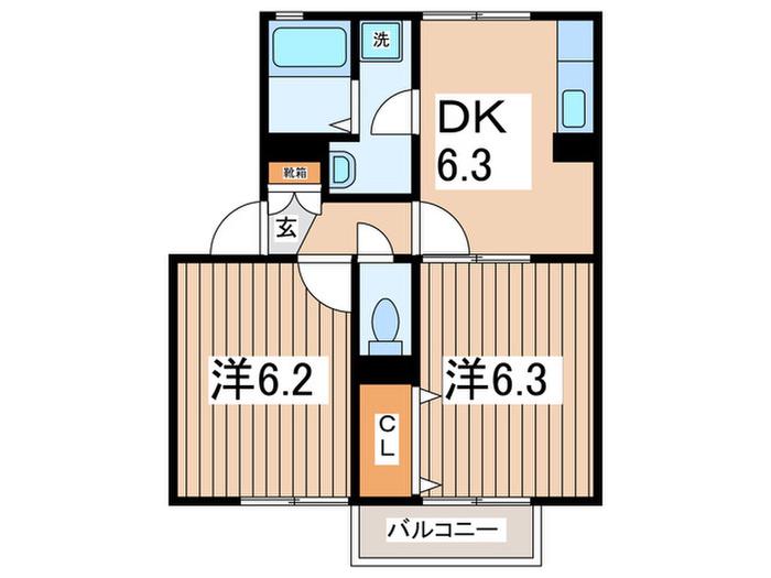 フォンティーヌ(2DK/2階)の間取り写真