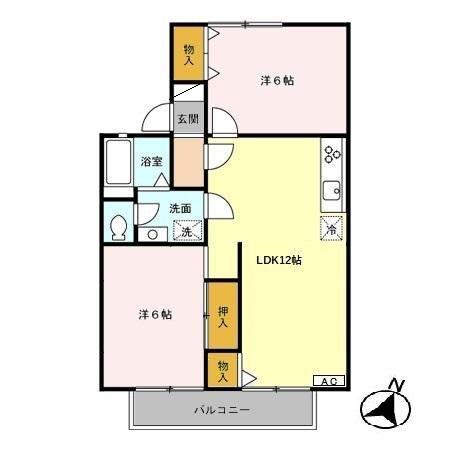 クレセントハイム(2LDK/2階)の間取り写真