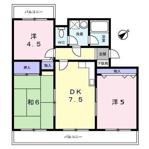 プランドール(3DK/1階)の間取り写真