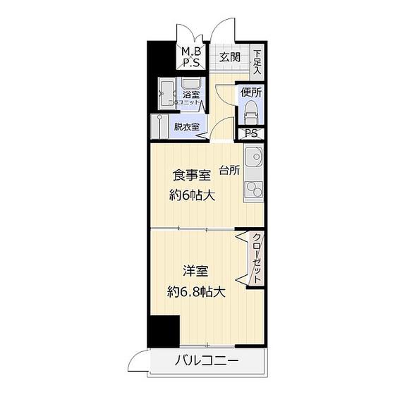 ライオンズマンション清水台(1DK/7階)の間取り写真
