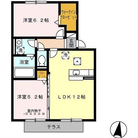 おおくぼの森A棟(2LDK/1階)の間取り写真