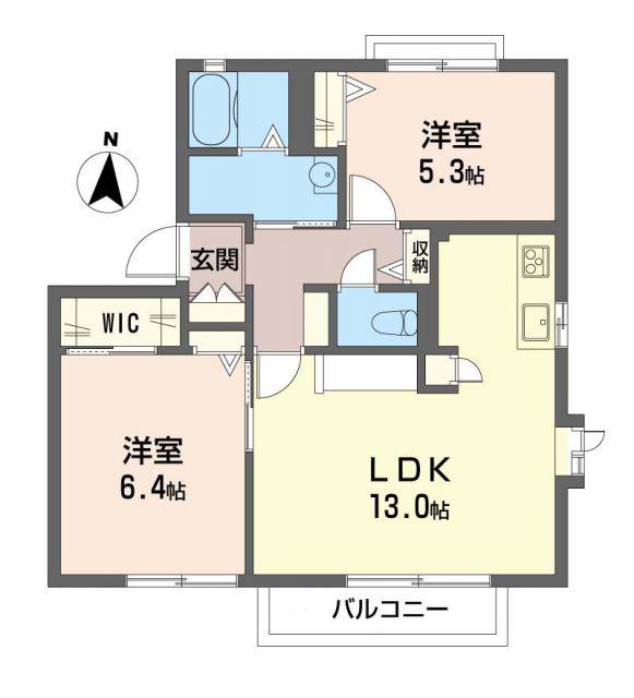 カーサグランデA(2LDK/2階)の間取り写真