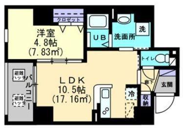 ルミナス藤塚町(1LDK/2階)の間取り写真