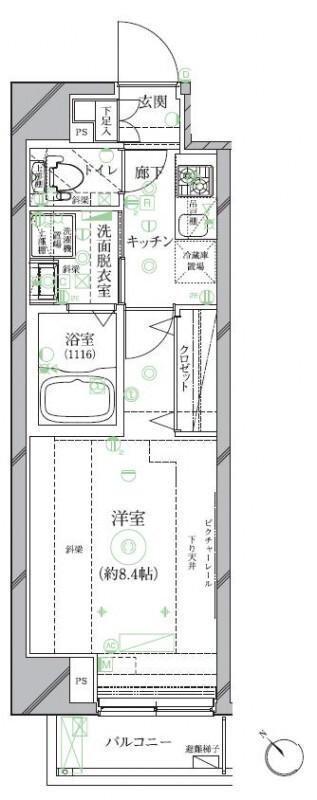 クレイシア世田谷野沢(1K/2階)の間取り写真