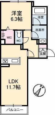 エクレールE棟(1LDK/2階)の間取り写真
