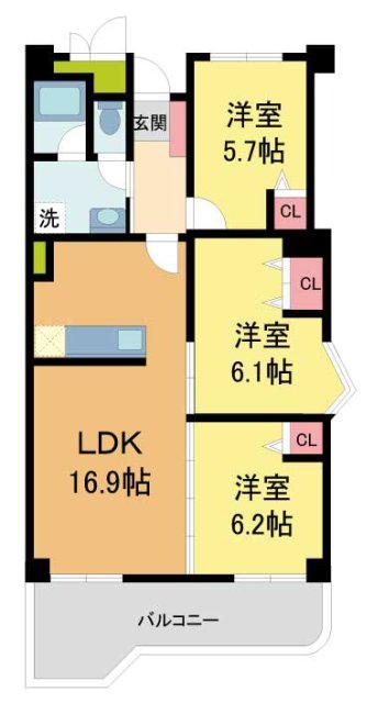 朝日ヶ丘アーバンライフ(3LDK/7階)の間取り写真