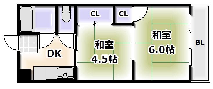 バンシャトー(2DK/1階)の間取り写真