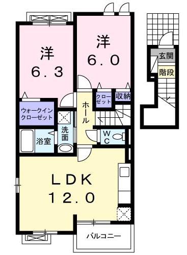 ハウスアイC(2LDK/2階)の間取り写真