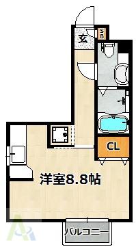 グローリア若葉台(ワンルーム/2階)の間取り写真