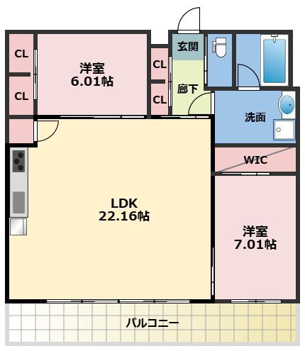 プレジオ東三国(2LDK/9階)の間取り写真