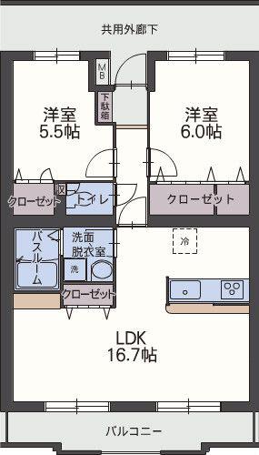 アンビシオン(2LDK/1階)の間取り写真