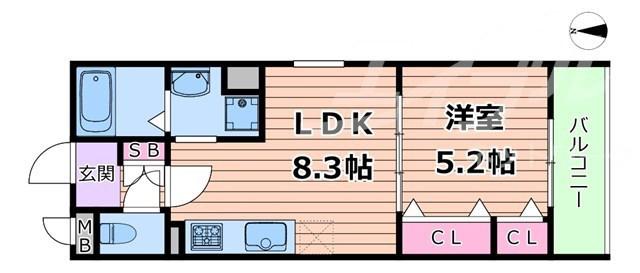 フォレストクリエオーレ諸口(1LDK/1階)の間取り写真