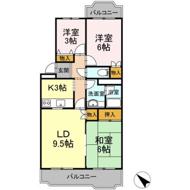 第2コスモスヴィラ(3LDK/3階)の間取り写真