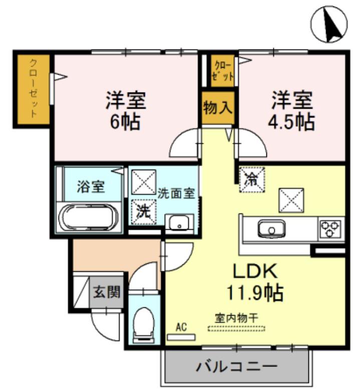 リーオ・コレージュ(2LDK/1階)の間取り写真