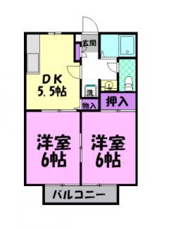ビーライン686C(2DK/2階)の間取り写真