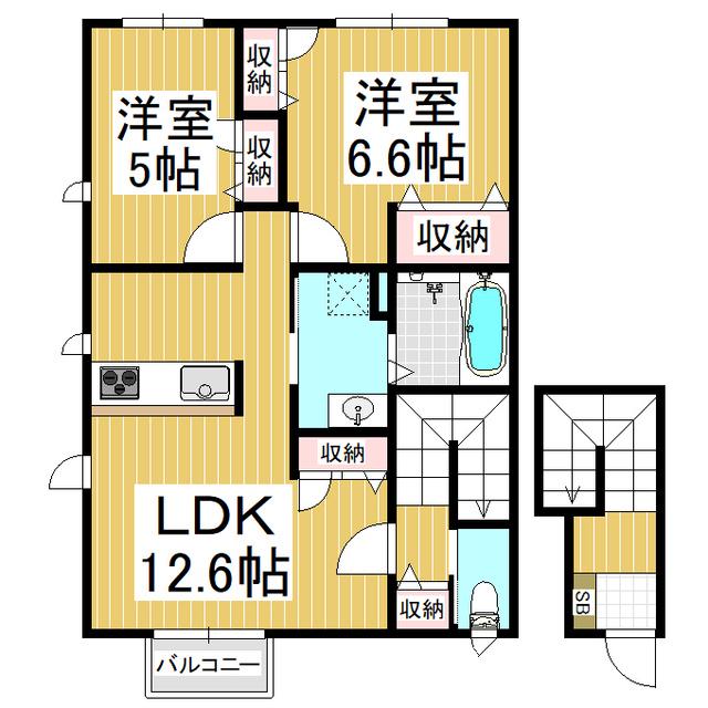 ディアベルジュ(2LDK/2階)の間取り写真