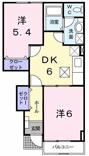クロノスブランシュ(2DK/1階)の間取り写真