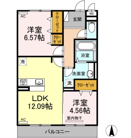フォルトゥーナ横尾A(2LDK/3階)の間取り写真