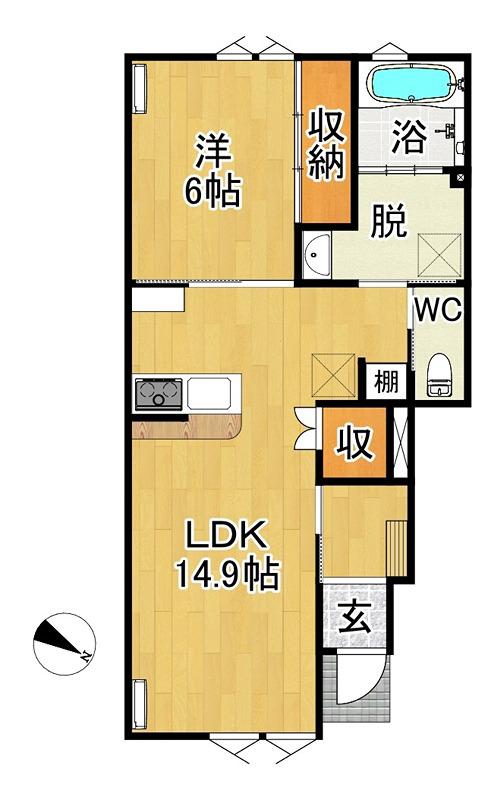 サンシエル岡造道(1LDK/1階)の間取り写真
