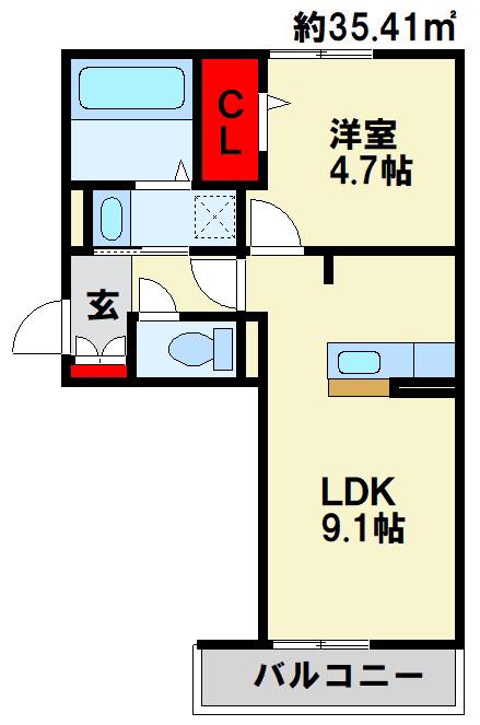 D-ROOM城野(1LDK/1階)の間取り写真