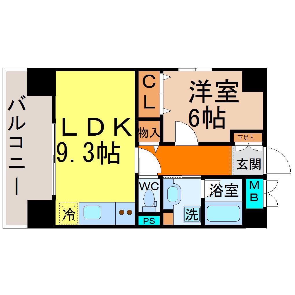プランドール千種(1LDK/9階)の間取り写真