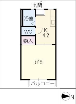 カーサ伊倉 B棟(1K/1階)の間取り写真