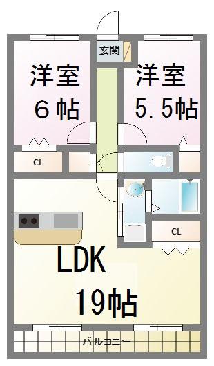 ルミエール(2LDK/1階)の間取り写真