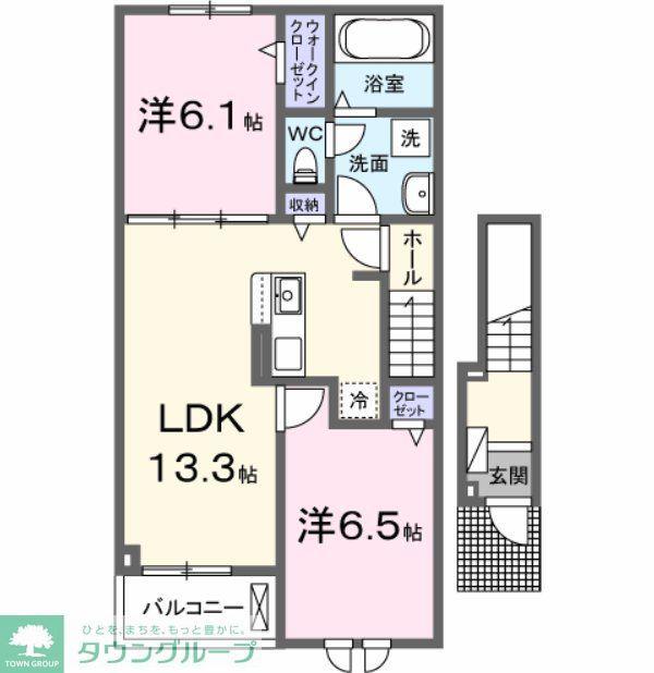 パークアクシス藤岡・D(2LDK/2階)の間取り写真