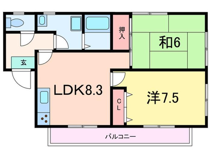 シャノアール甲南(2LDK/2階)の間取り写真