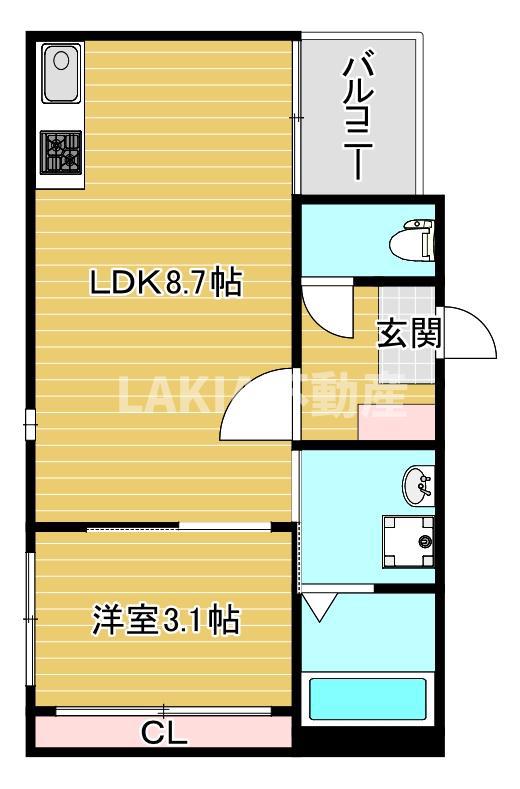 ニューバッツ(1LDK/3階)の間取り写真